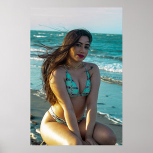 Woman Posing By The Seaside Poster