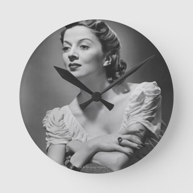 Woman Posing in Studio Round Clock (Front)