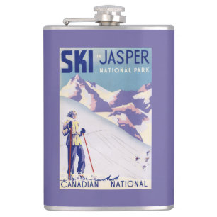 Woman Posing Open Slopes Poster Hip Flask