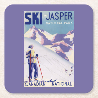 Woman Posing Open Slopes Poster Square Paper Coaster