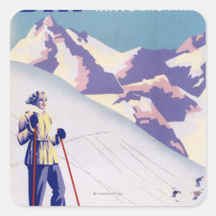 Woman Posing Open Slopes Poster Square Sticker