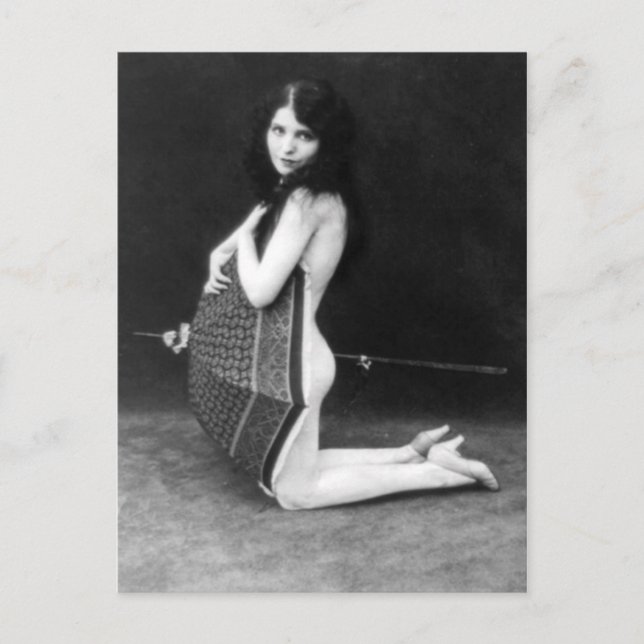 Woman posing with an umbrella - vintage postcard (Front)