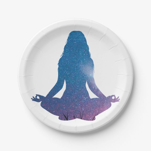 Woman practicing yoga - Choose background colour Paper Plate (Front)
