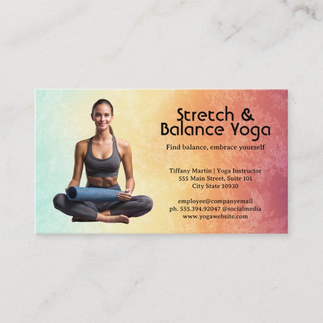 Woman Practicing Yoga | Colour Texture Background Business Card (Front)