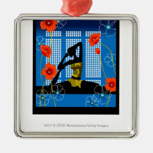 Woman practicing yoga metal tree decoration