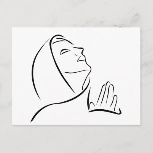 Woman praying looking up at the sky postcard