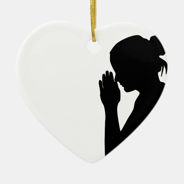 woman praying ministry ceramic tree decoration (Front)