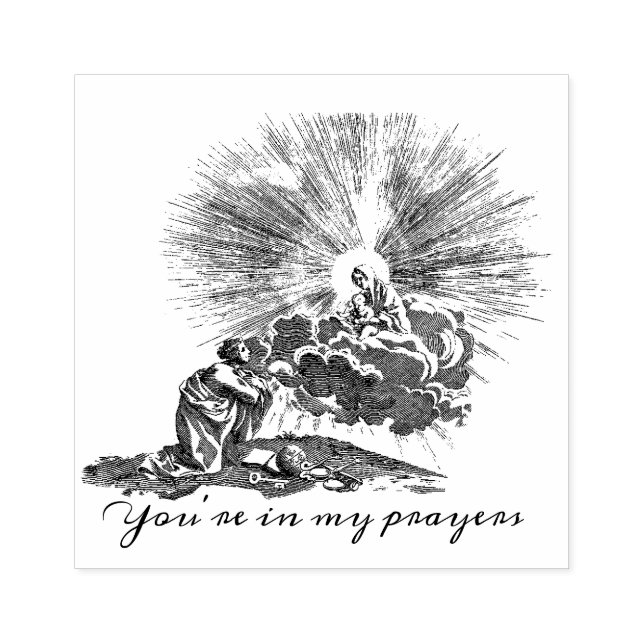 Woman Praying to Mary & Jesus Religious Rubber Stamp (Imprint)