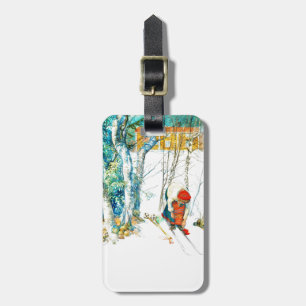 Woman Puts on Her Skis Luggage Tag