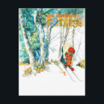 Woman Puts on Her Skis Postcard<br><div class="desc">Vintage Carl Larsson Scandinavian winter scene depicting a woman with her cross country skis.</div>
