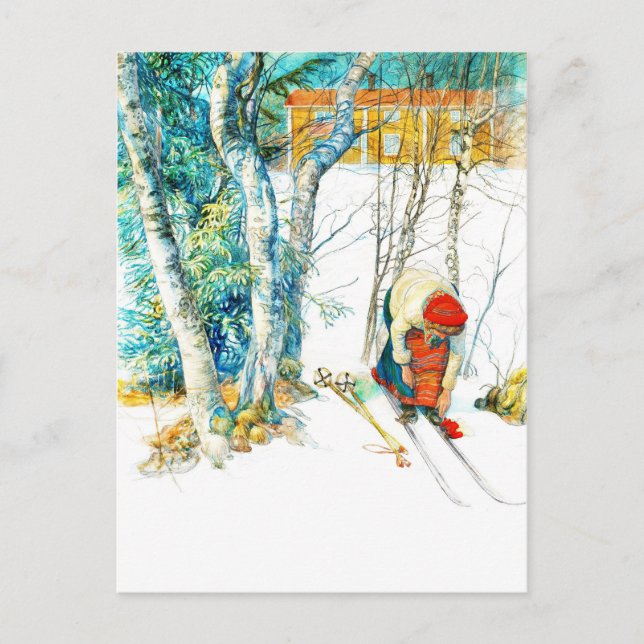 Woman Puts on Her Skis Postcard (Front)