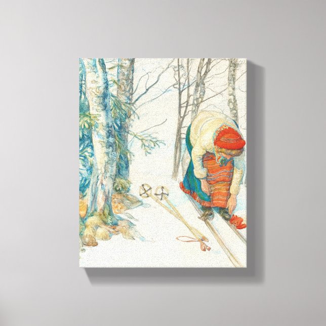 Woman Putting on Skis - Skidloperskan Canvas Print (Front)