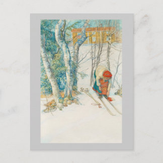 Woman Putting on Skis - Skidloperskan Postcard