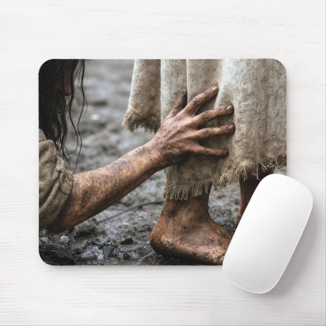 Woman Reaching for Jesus Robe Mouse Mat (With Mouse)