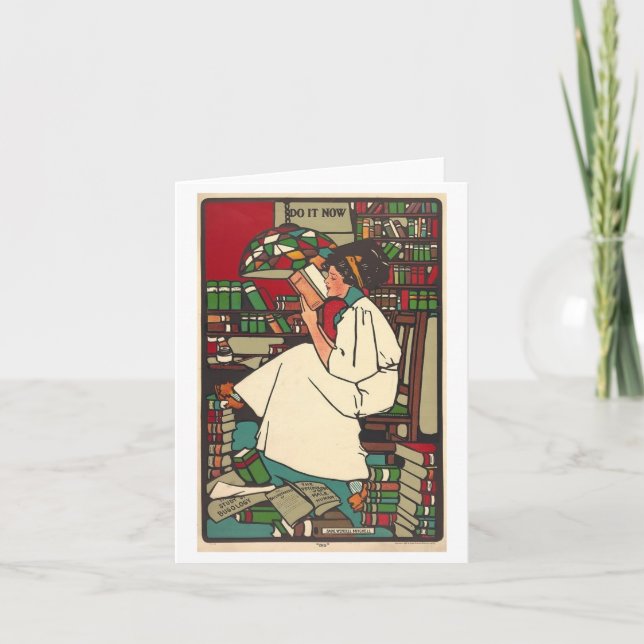 Woman Reading Art Deco Note Card (Front)
