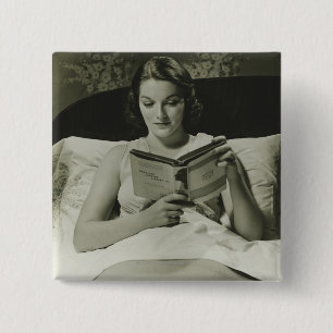 Woman Reading Book 15 Cm Square Badge