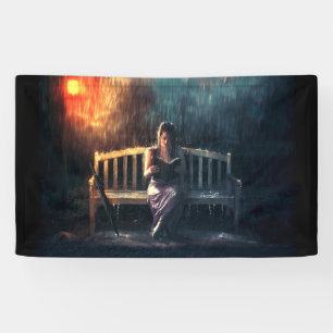 Woman Reading Book in the Rain Banner
