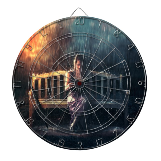 Woman Reading Book in the Rain Dartboard (Front)