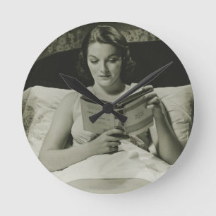 Woman Reading Book Round Clock