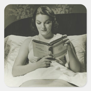 Woman Reading Book Square Sticker