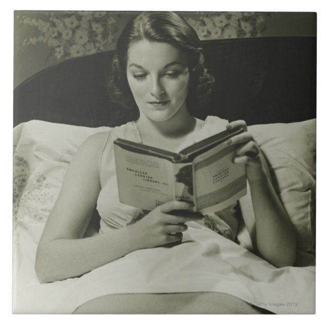 Woman Reading Book Tile (Front)