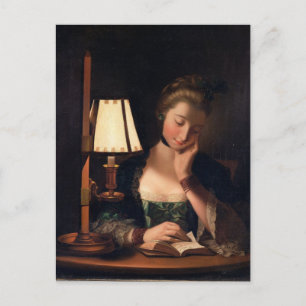 Woman Reading by a Paper-bell Shade, 1766 (oil on Postcard