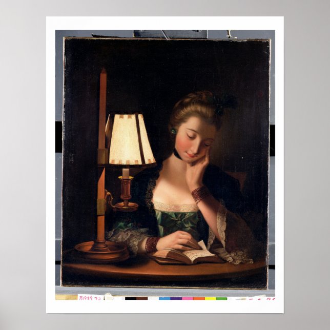 Woman Reading by a Paper-bell Shade, 1766 (oil on Poster (Front)