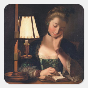 Woman Reading by a Paper-bell Shade, 1766 (oil on Square Sticker