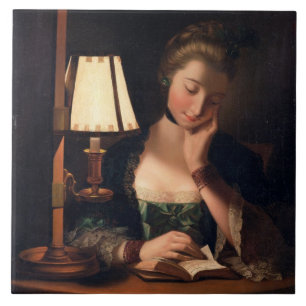 Woman Reading by a Paper-bell Shade, 1766 (oil on Tile
