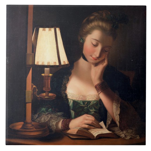 Woman Reading by a Paper-bell Shade, 1766 (oil on Tile (Front)