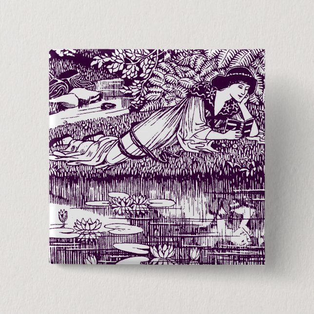 Woman Reading by a pond 15 Cm Square Badge (Front)