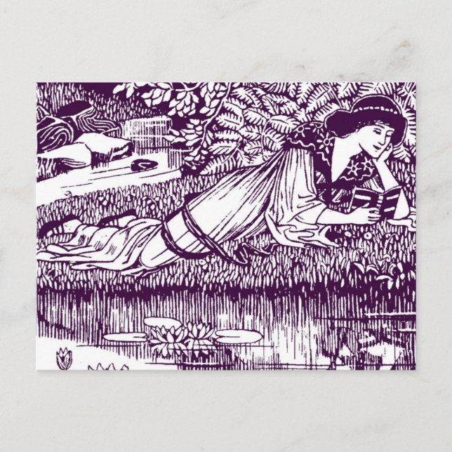 Woman Reading by a pond Postcard (Front)