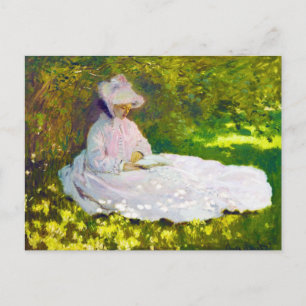 Woman Reading Claude Monet Postcard