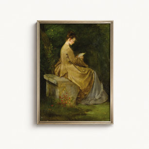 Woman Reading Garden Portrait Poster
