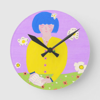 Woman reading in the garden round clock