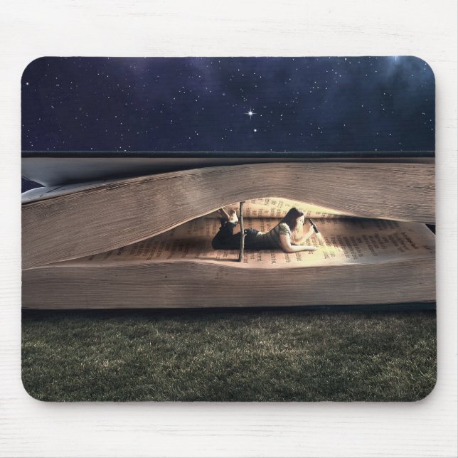 Woman Reading Inside Book at Night Mouse Mat (Front)