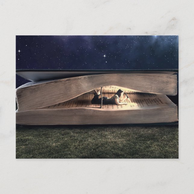 Woman Reading Inside Book at Night Postcard (Front)