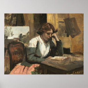 Woman Reading - Jean-Baptiste- Corot Fine Art Poster