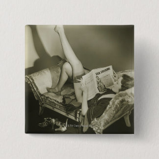 Woman Reading Magazine 15 Cm Square Badge