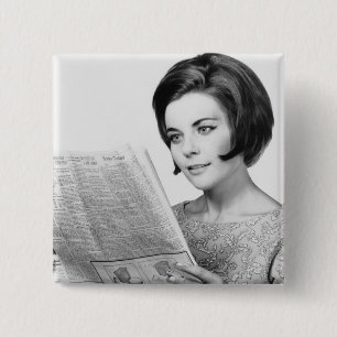 Woman Reading Newpaper 15 Cm Square Badge