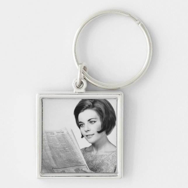 Woman Reading Newpaper Key Ring (Front)