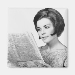 Woman Reading Newpaper Magnet