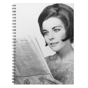 Woman Reading Newpaper Notebook
