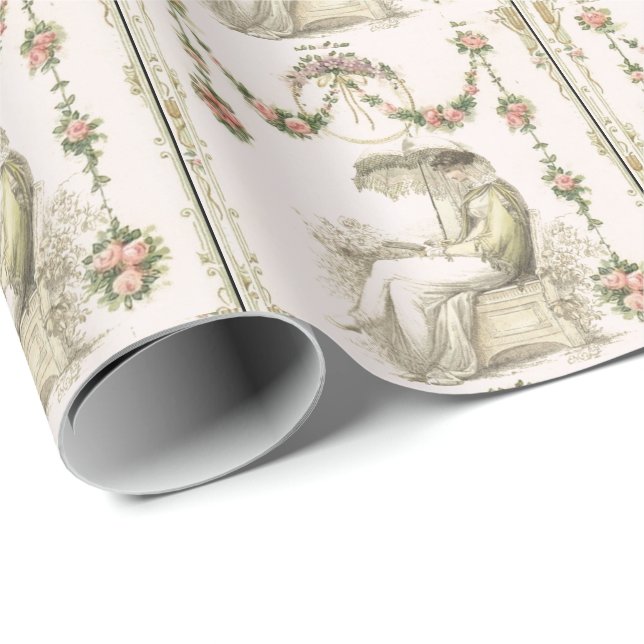 Woman reading Regency fashionplate Throw Pillow Wrapping Paper (Roll Corner)