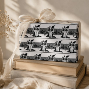 Woman reading with black cat    wrapping paper