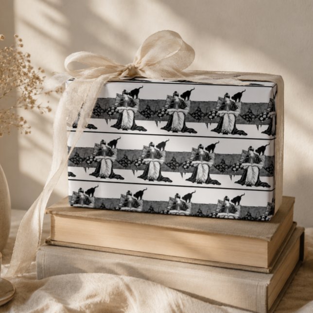 Woman reading with black cat    wrapping paper (Creator Uploaded)