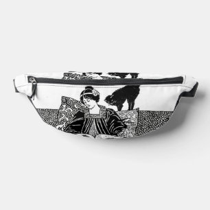 Woman reading with cat accent bum bags