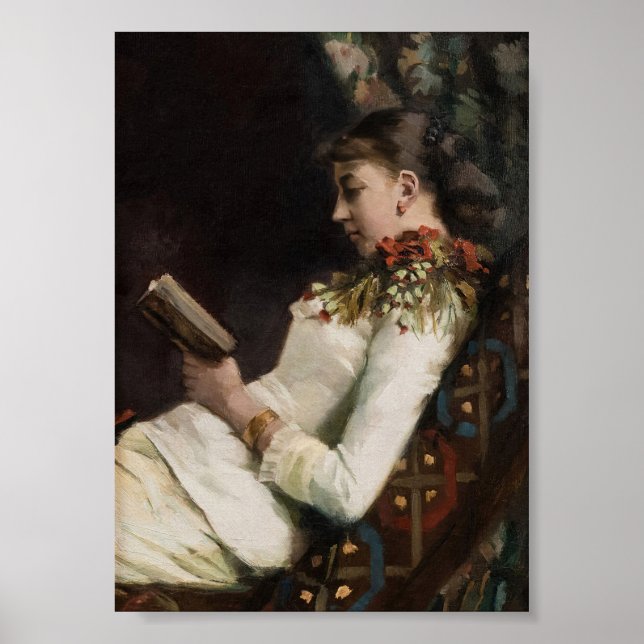 Woman Reading, Woman Portrait Vintage Art Poster (Front)