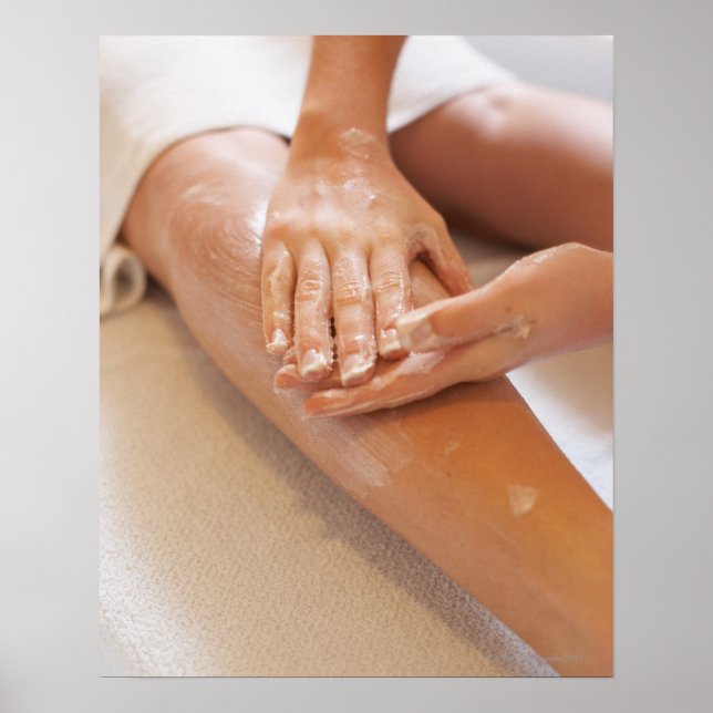 Woman receiving leg massage with lotion poster (Front)