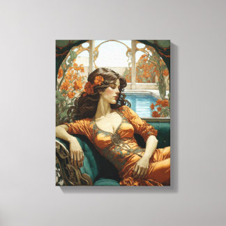 Woman Reclining - Art Nouveau style Canvas Print